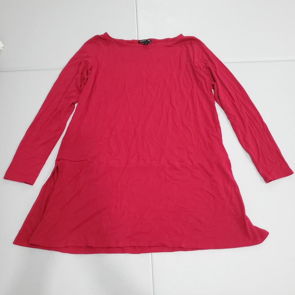 Eileen Fisher Tunic Shirt Womens Medium Red Long Sleeve Stretch Made USA Top